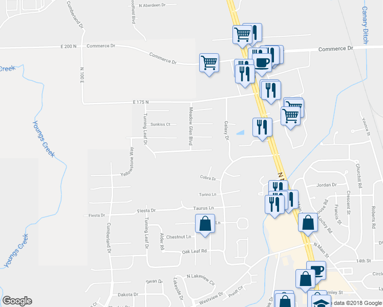 map of restaurants, bars, coffee shops, grocery stores, and more near 1095 Spring Meadow Court in Franklin