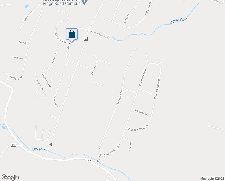 map of restaurants, bars, coffee shops, grocery stores, and more near 563 Braeburn Drive in Martinsburg