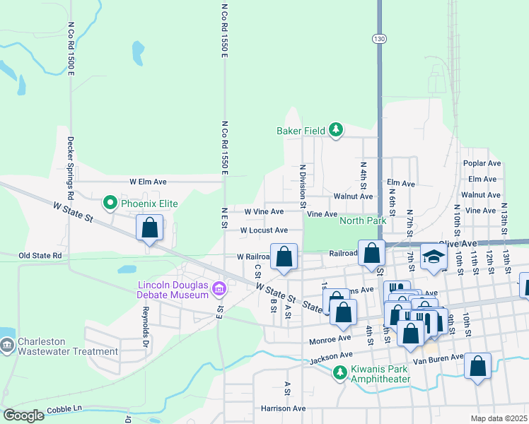 map of restaurants, bars, coffee shops, grocery stores, and more near 199 West Vine Avenue in Charleston