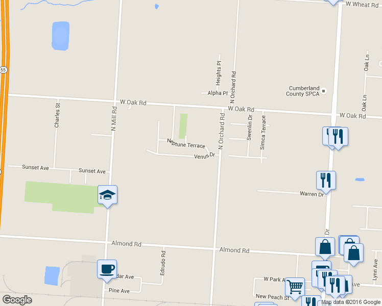 map of restaurants, bars, coffee shops, grocery stores, and more near 1542 Venus Dr in Vineland