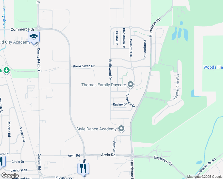 map of restaurants, bars, coffee shops, grocery stores, and more near 2103 Bridlewood Drive in Franklin