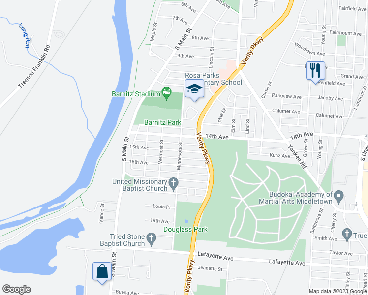 map of restaurants, bars, coffee shops, grocery stores, and more near 803 15th Avenue in Middletown