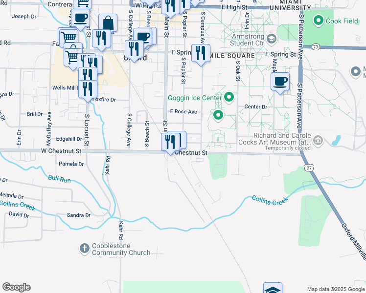 map of restaurants, bars, coffee shops, grocery stores, and more near 103 Ardmore Dr in Oxford