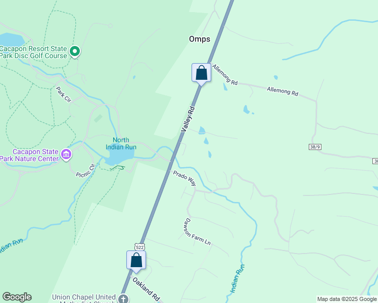 map of restaurants, bars, coffee shops, grocery stores, and more near 51 Batt Lane in Berkeley Springs