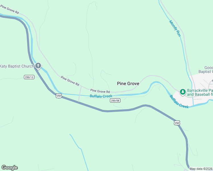 map of restaurants, bars, coffee shops, grocery stores, and more near Pine Grove-Barrackville Road in Fairmont