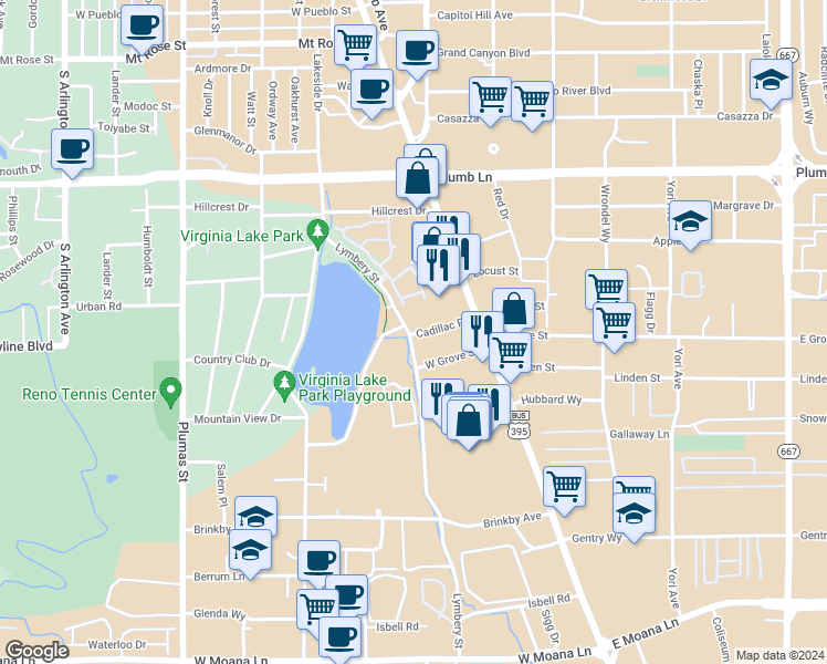map of restaurants, bars, coffee shops, grocery stores, and more near 2298 Lymbery Street in Reno