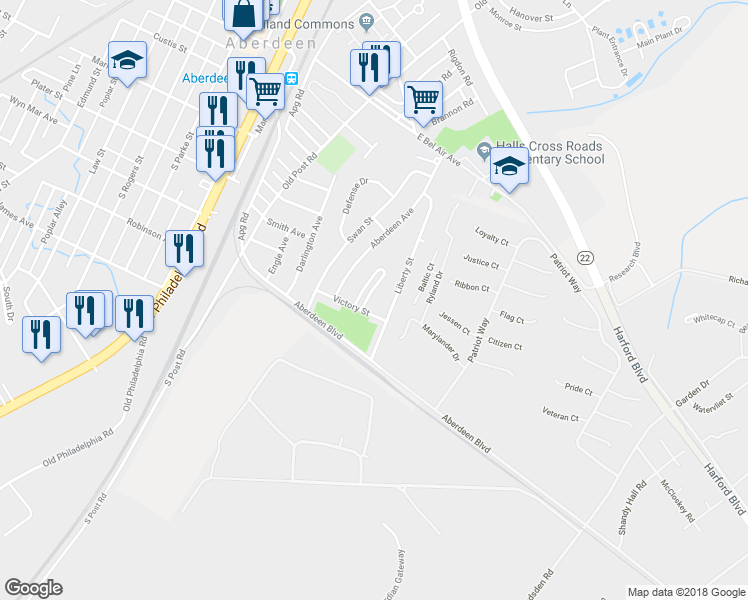 map of restaurants, bars, coffee shops, grocery stores, and more near 8 Chesapeake Ct in Aberdeen