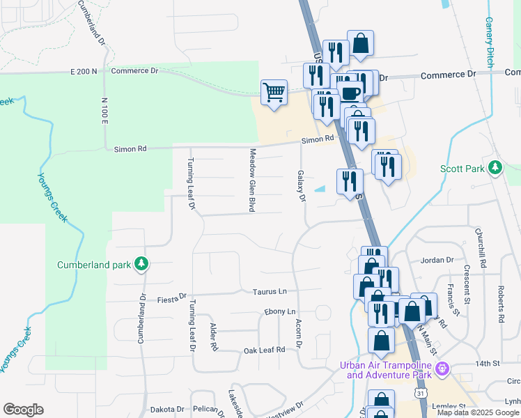 map of restaurants, bars, coffee shops, grocery stores, and more near 1090 Spring Meadow Court in Franklin