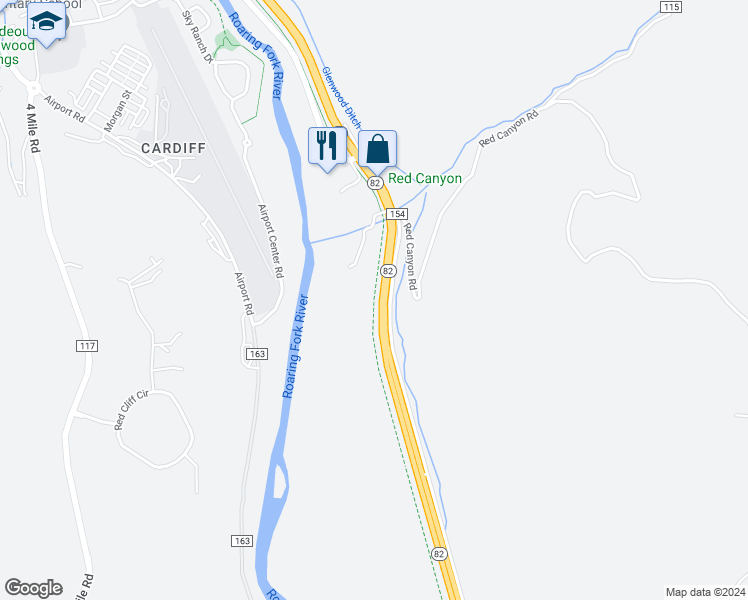 map of restaurants, bars, coffee shops, grocery stores, and more near Rio Grande Trail in Glenwood Springs