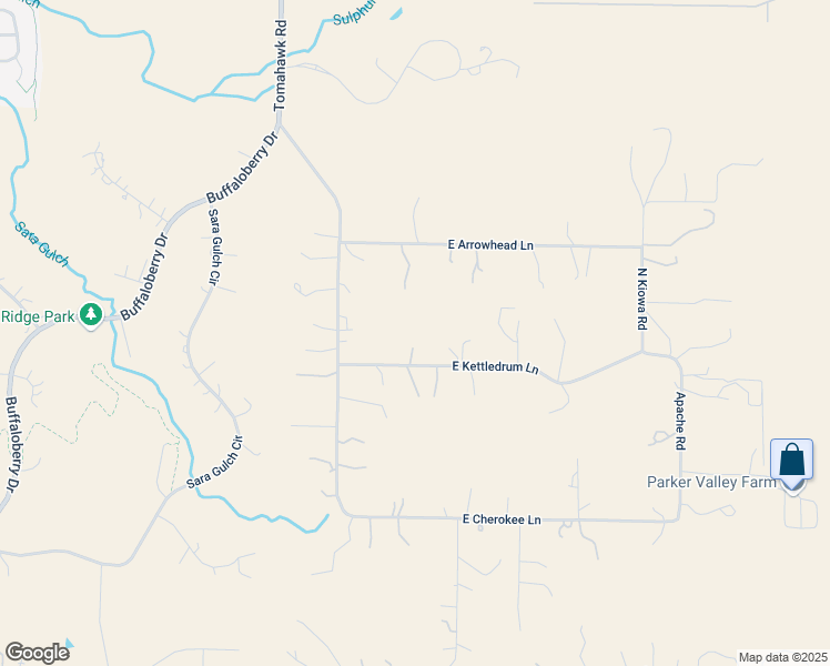 map of restaurants, bars, coffee shops, grocery stores, and more near 10283 East Kettledrum Lane in Parker