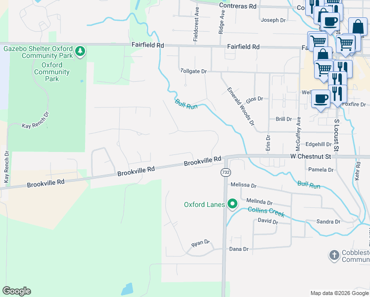 map of restaurants, bars, coffee shops, grocery stores, and more near 3 Quail Ridge Drive in Oxford