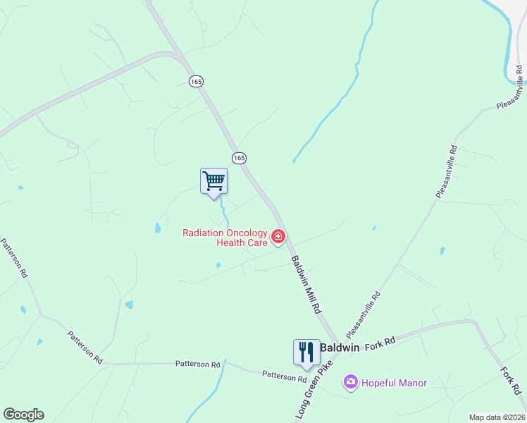 map of restaurants, bars, coffee shops, grocery stores, and more near 13728 Baldwin Mill Road in Baldwin