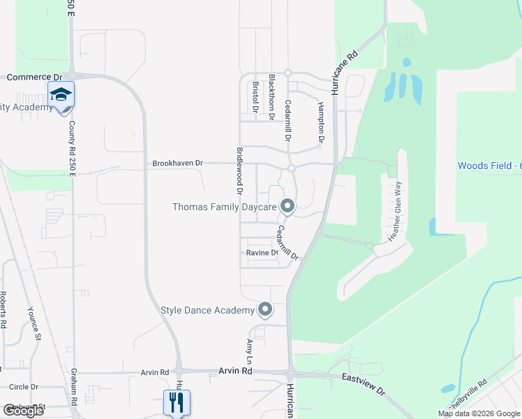 map of restaurants, bars, coffee shops, grocery stores, and more near 2119 Olympia Drive in Franklin