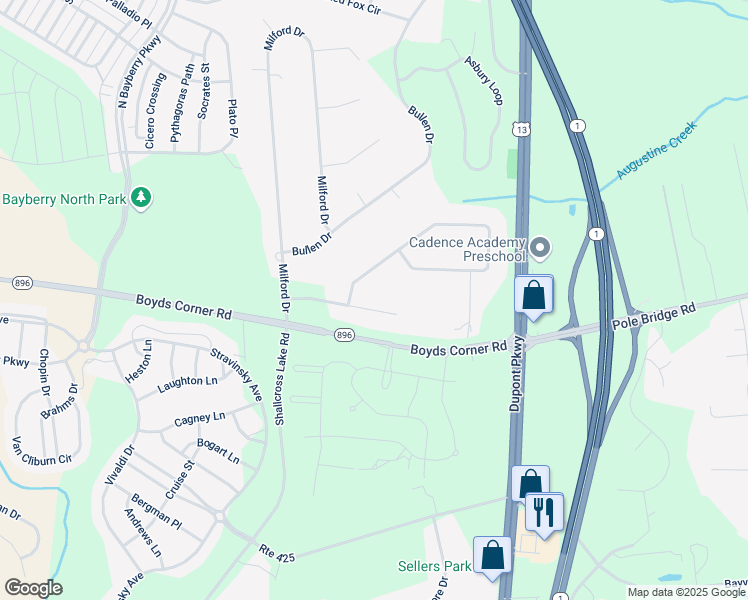 map of restaurants, bars, coffee shops, grocery stores, and more near 13 Maureen Drive in Middletown