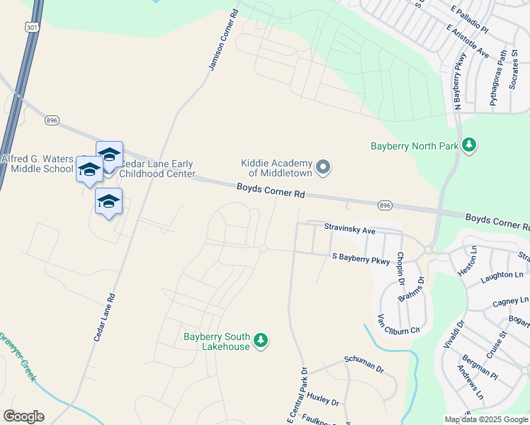 map of restaurants, bars, coffee shops, grocery stores, and more near 5704 West Central Park Drive in Middletown