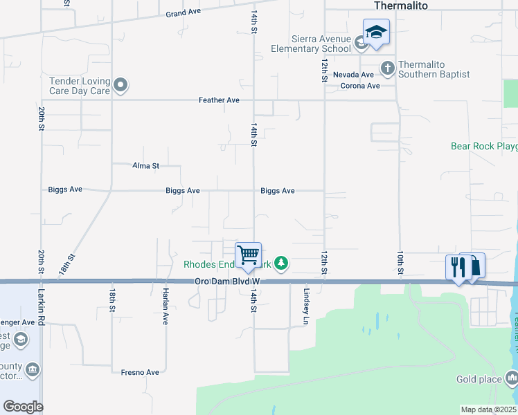 map of restaurants, bars, coffee shops, grocery stores, and more near 1134 14th Street in Oroville