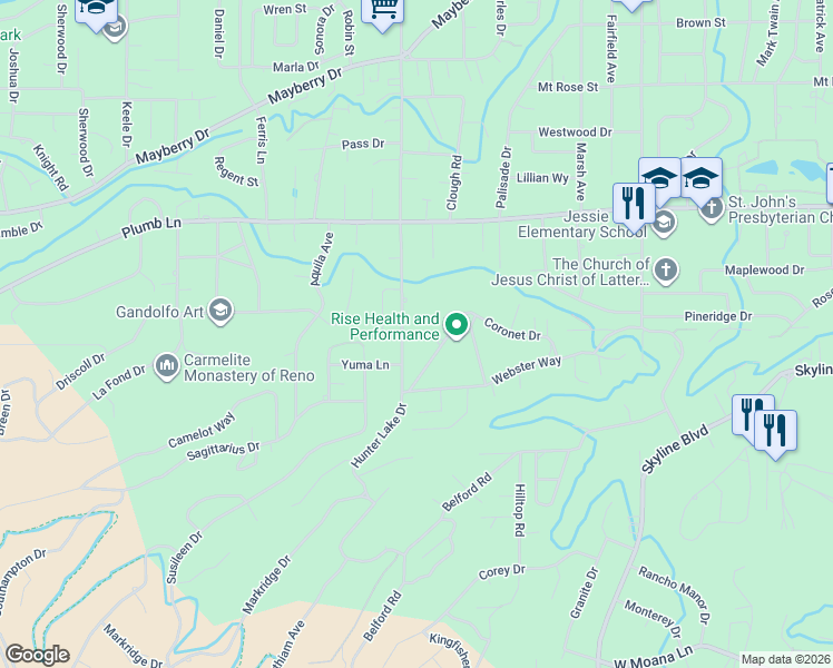 map of restaurants, bars, coffee shops, grocery stores, and more near 1875 Berkeley Drive in Reno