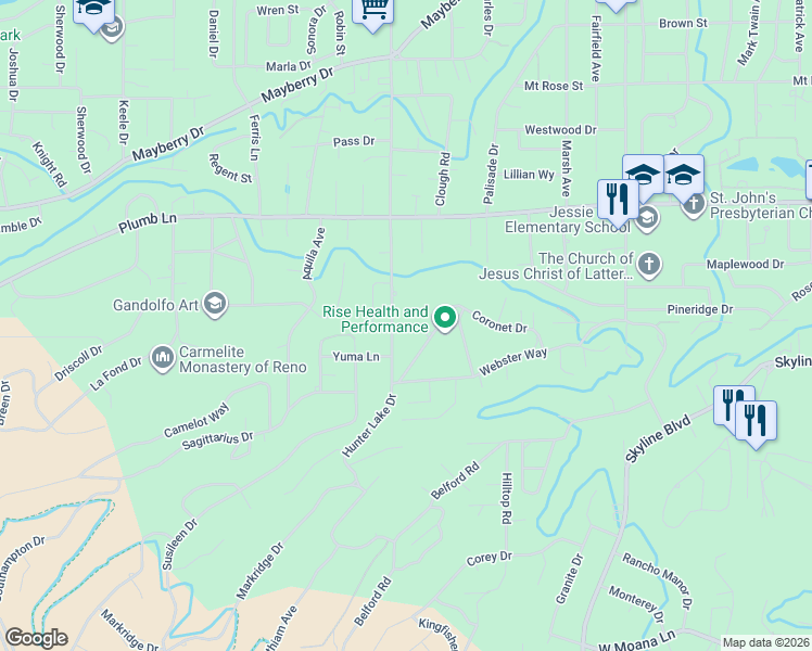 map of restaurants, bars, coffee shops, grocery stores, and more near 1875 Berkeley Drive in Reno