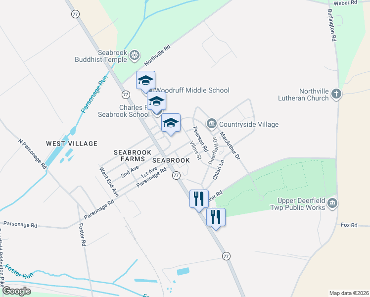 map of restaurants, bars, coffee shops, grocery stores, and more near 1019 Parsonage Road in Bridgeton