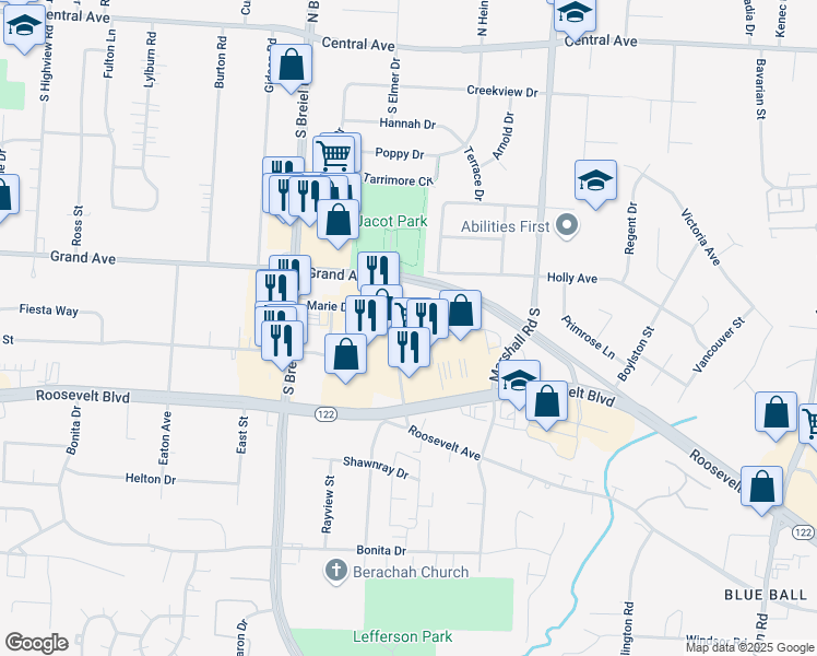 map of restaurants, bars, coffee shops, grocery stores, and more near 797 Elliott Drive in Middletown