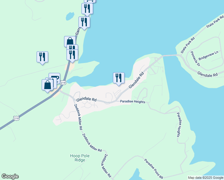 map of restaurants, bars, coffee shops, grocery stores, and more near 531 Glendale Road in Oakland