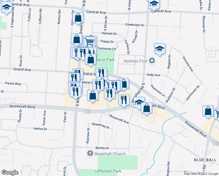map of restaurants, bars, coffee shops, grocery stores, and more near 915 Elliott Drive in Middletown