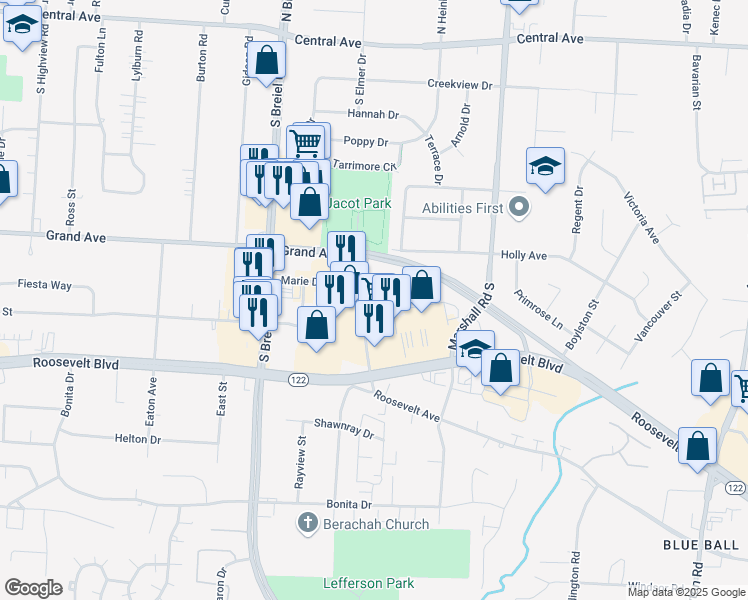 map of restaurants, bars, coffee shops, grocery stores, and more near 915 Elliott Drive in Middletown