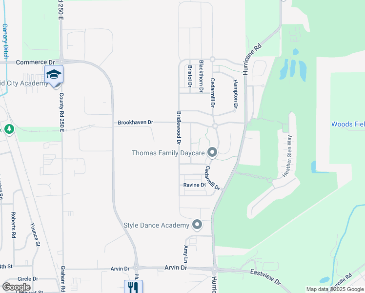 map of restaurants, bars, coffee shops, grocery stores, and more near 2174 Olympia Drive in Franklin