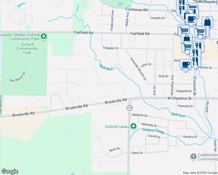 map of restaurants, bars, coffee shops, grocery stores, and more near 517 White Oak Drive in Oxford