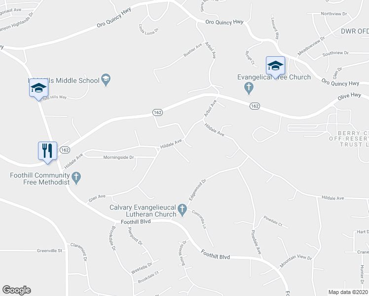 map of restaurants, bars, coffee shops, grocery stores, and more near 23 Rossmore Lane in Oroville