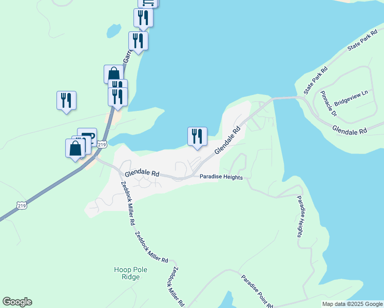 map of restaurants, bars, coffee shops, grocery stores, and more near 565 Glendale Road in Oakland