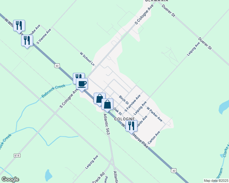 map of restaurants, bars, coffee shops, grocery stores, and more near 719 Birch Street in Egg Harbor City