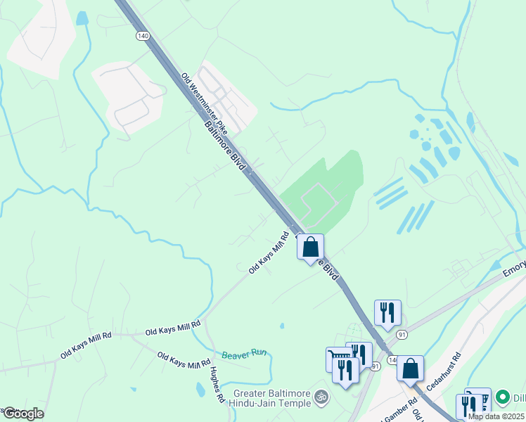 map of restaurants, bars, coffee shops, grocery stores, and more near 2712 Wildorlyn Drive in Finksburg
