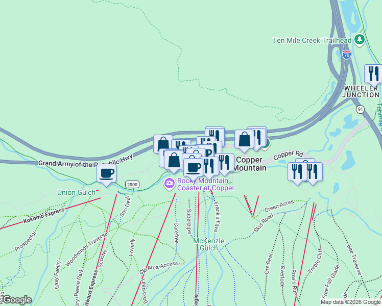 map of restaurants, bars, coffee shops, grocery stores, and more near 860 Copper Road in Frisco