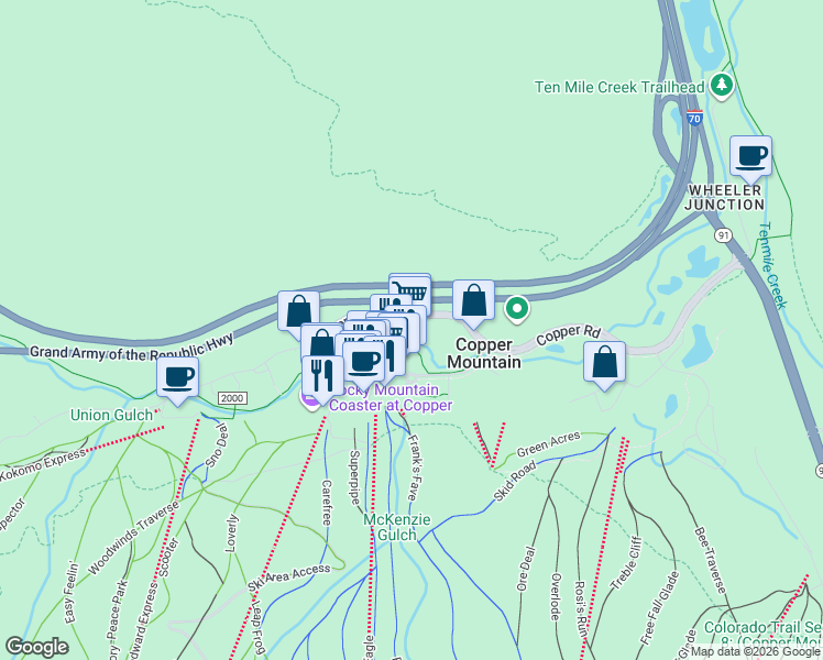 map of restaurants, bars, coffee shops, grocery stores, and more near 760 Copper Road in Frisco