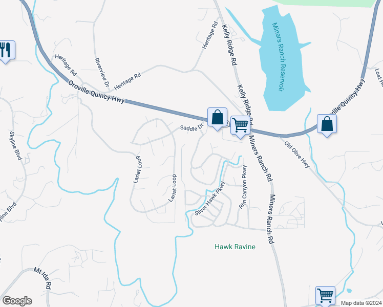 map of restaurants, bars, coffee shops, grocery stores, and more near 120 Oak Grove Parkway in Oroville