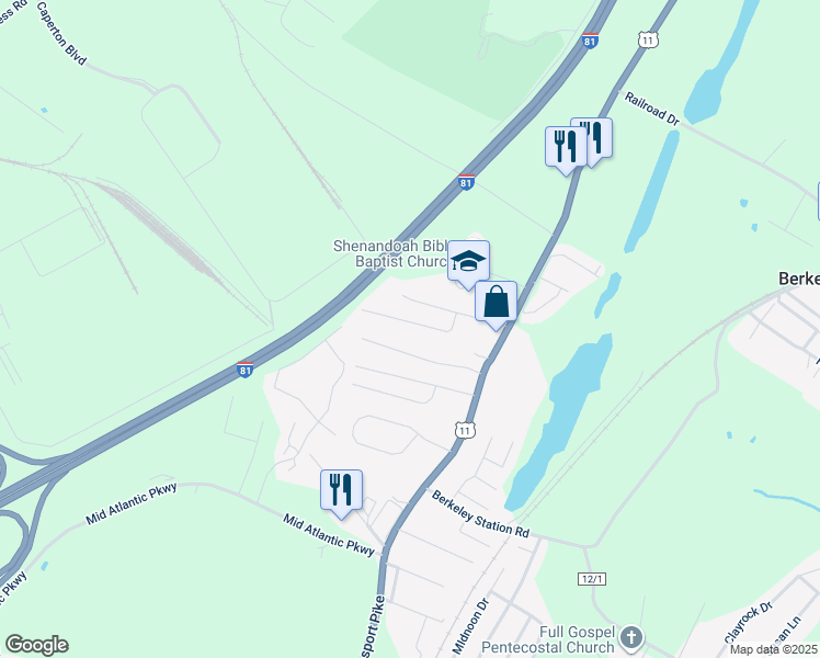 map of restaurants, bars, coffee shops, grocery stores, and more near 123 Opal Court in Martinsburg