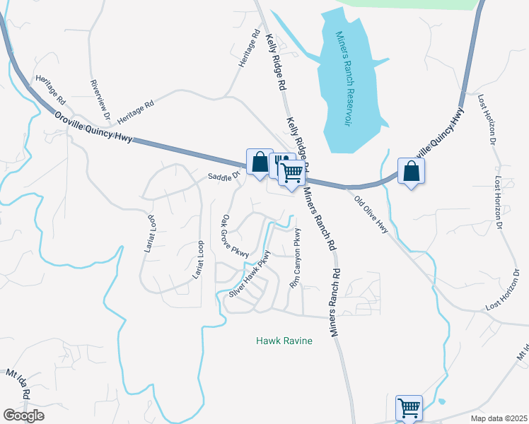 map of restaurants, bars, coffee shops, grocery stores, and more near 120 Oak Grove Parkway in Oroville