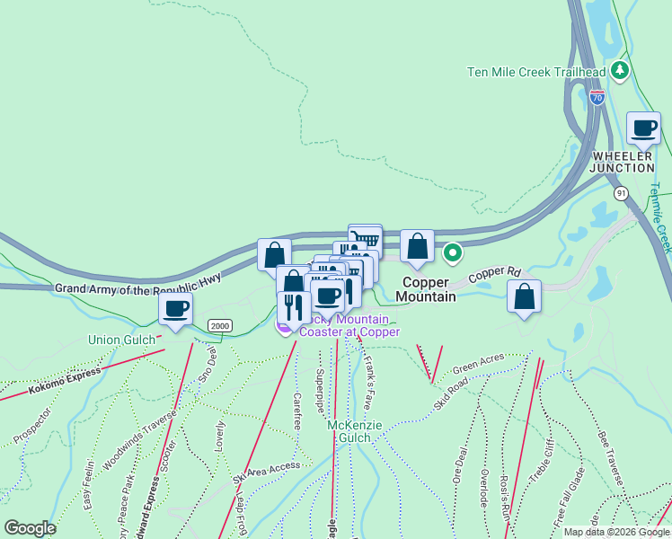 map of restaurants, bars, coffee shops, grocery stores, and more near 860 Copper Road in Frisco