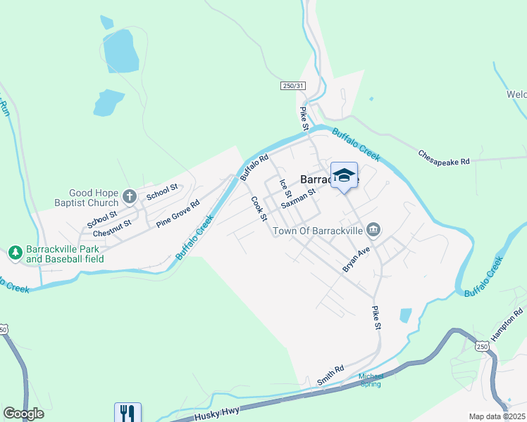 map of restaurants, bars, coffee shops, grocery stores, and more near 3 Pine Street in Fairmont