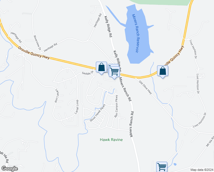 map of restaurants, bars, coffee shops, grocery stores, and more near 145 Oak Grove Parkway in Oroville