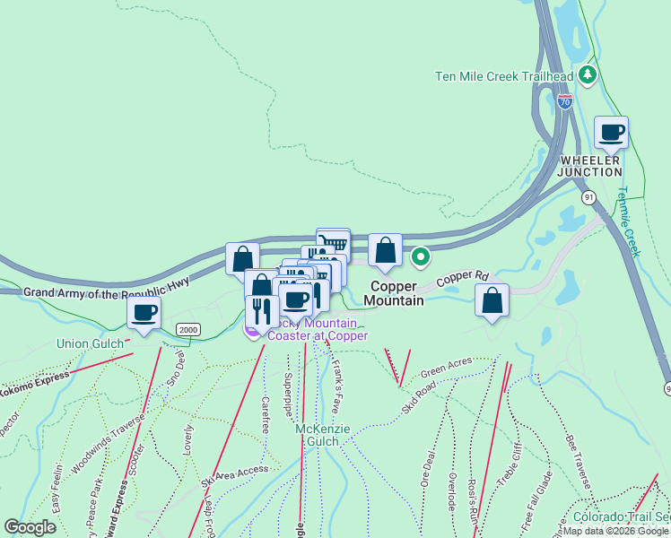 map of restaurants, bars, coffee shops, grocery stores, and more near 760 Copper Road in Frisco