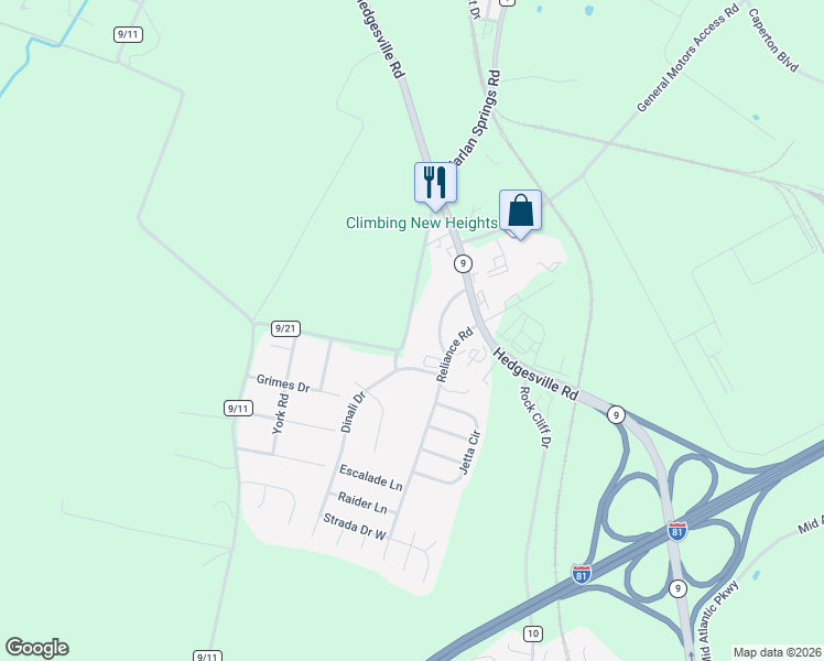 map of restaurants, bars, coffee shops, grocery stores, and more near 14 Pulpit Lane in Martinsburg