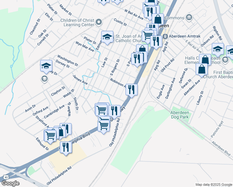map of restaurants, bars, coffee shops, grocery stores, and more near 531 South Parke Street in Aberdeen