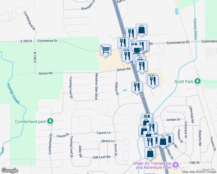 map of restaurants, bars, coffee shops, grocery stores, and more near 1085 Meadowview Court in Franklin