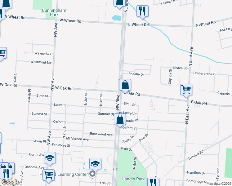 map of restaurants, bars, coffee shops, grocery stores, and more near 596 Northwest Boulevard in Vineland