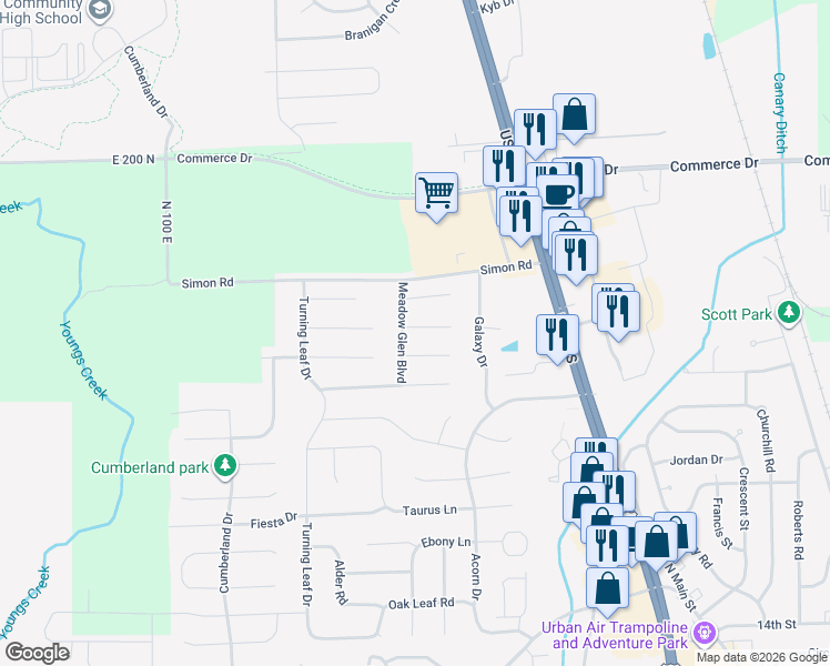 map of restaurants, bars, coffee shops, grocery stores, and more near 1097 Meadowview Court in Franklin
