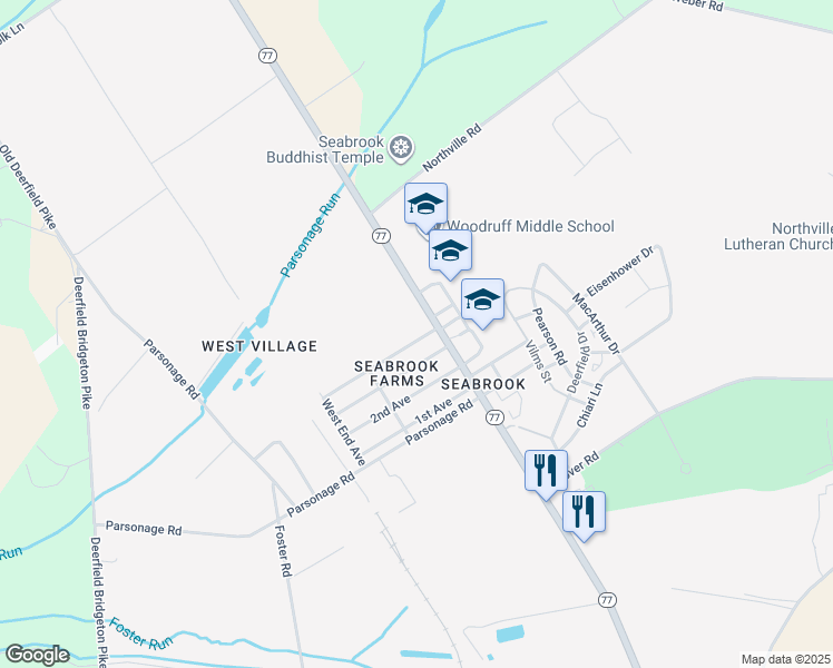 map of restaurants, bars, coffee shops, grocery stores, and more near 1803 4th Avenue in Bridgeton