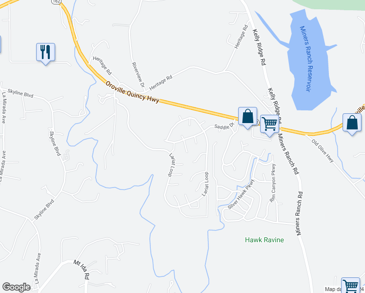 map of restaurants, bars, coffee shops, grocery stores, and more near 12 Sorrel Court in Oroville