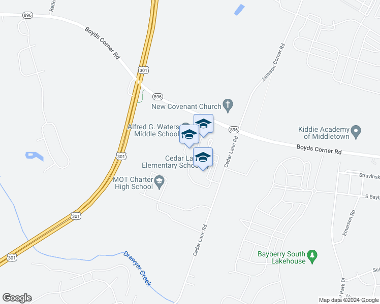 map of restaurants, bars, coffee shops, grocery stores, and more near 1235 Cedar Lane Road in Middletown